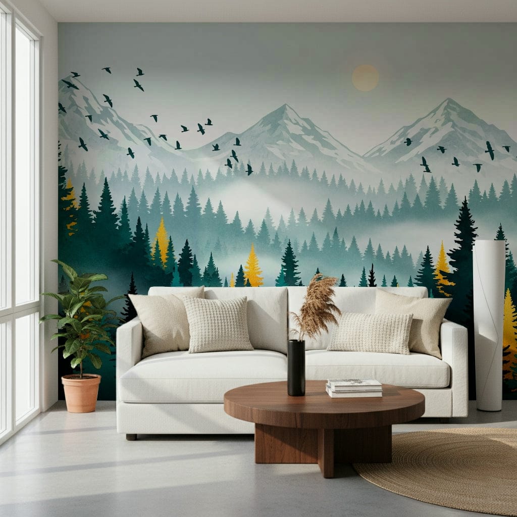 Dark botanical wall mural with shimmering gold branches, GD7680