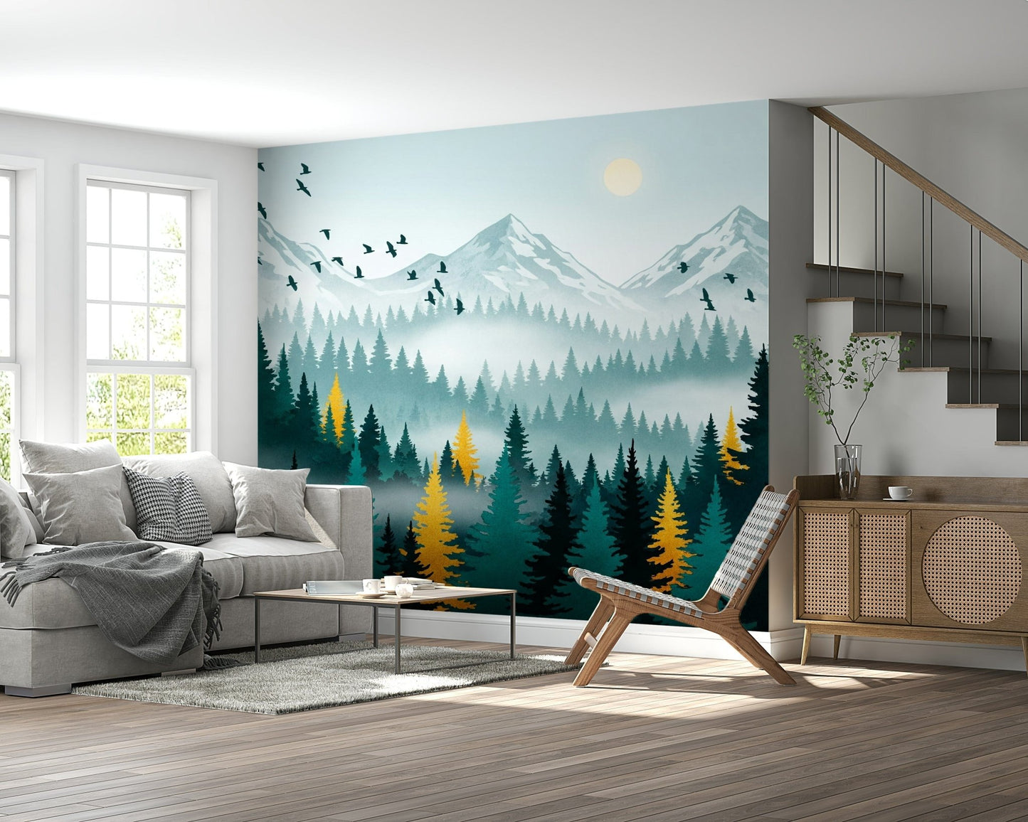 Luxury forest wallpaper in deep tones and gold accents, GD7680