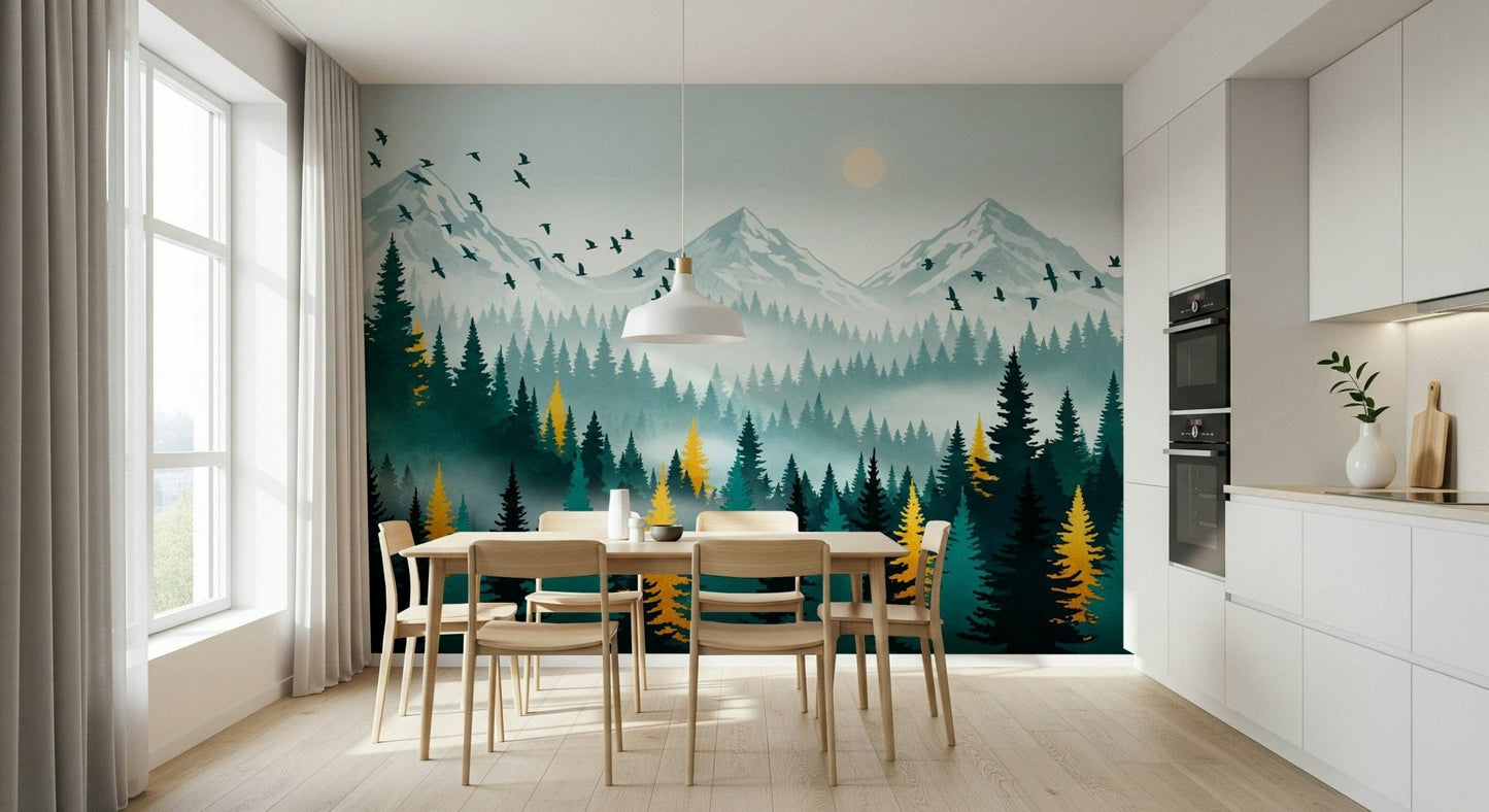 Artistic wall mural with golden foliage on dark base, GD7680