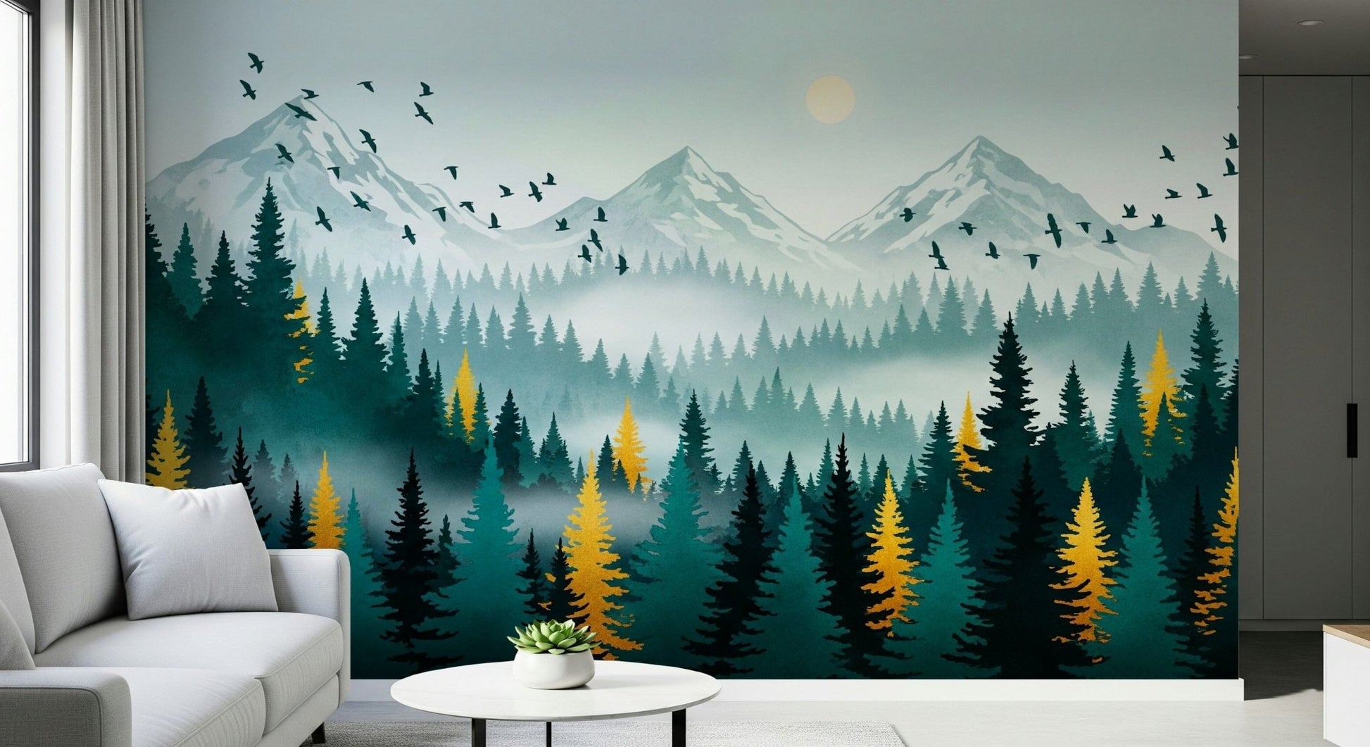 Elegant forest wallpaper with metallic gold detailing, GD7680