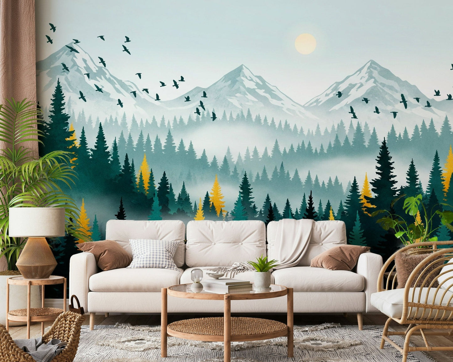 Premium forest wallpaper with textured gold highlights, GD7680