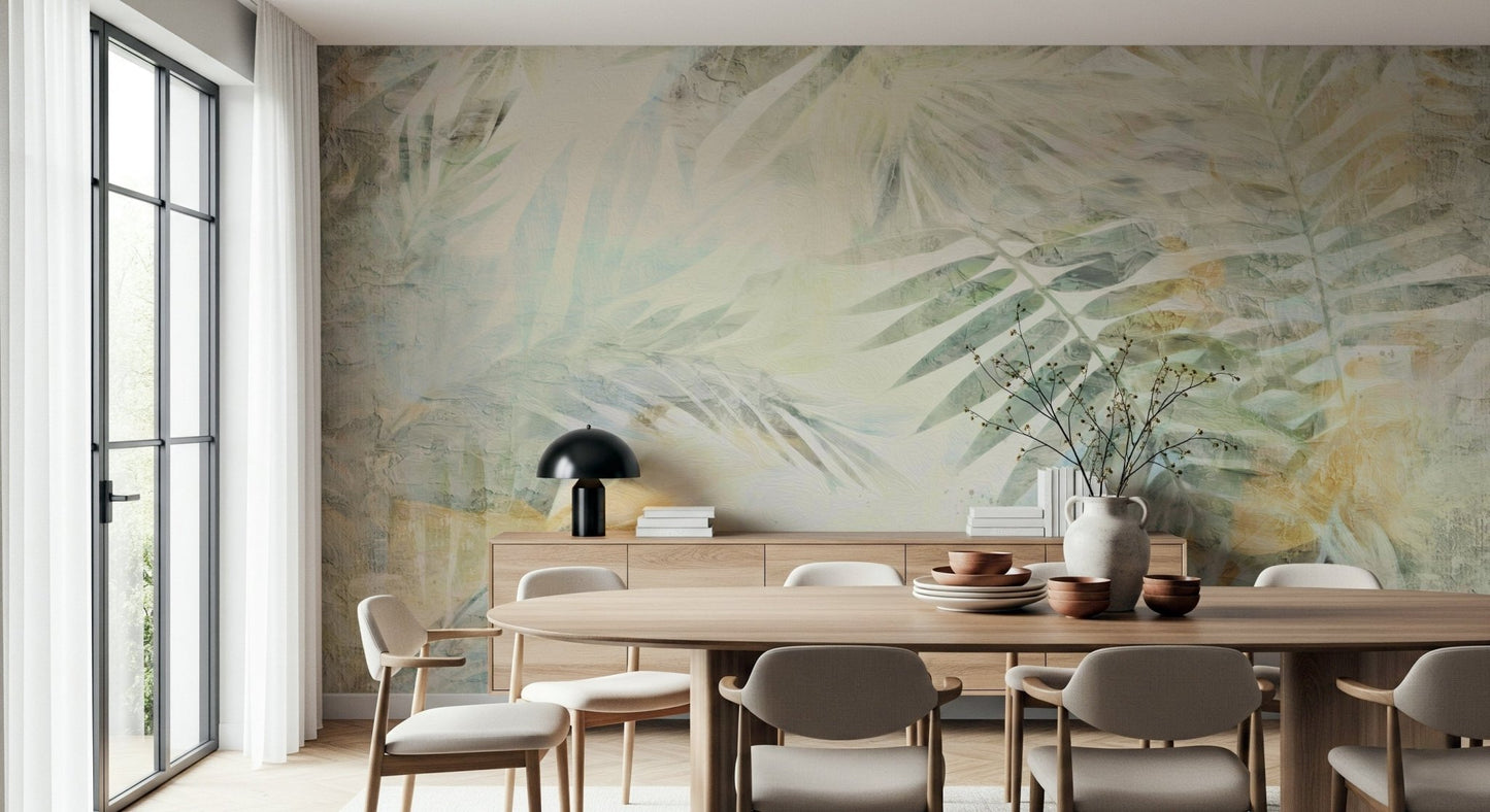 A peaceful organic pattern mural on decorative wallpaper.