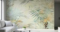 An artistic delicate leaf mural on luxury wallpaper.