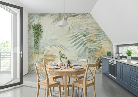 A beautiful gilded fronds wallpaper mural with subtle gold accents.