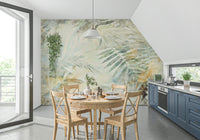 A beautiful gilded fronds wallpaper mural with subtle gold accents.