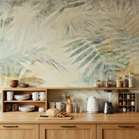 A beautiful modern art wall mural of gilded leaves.