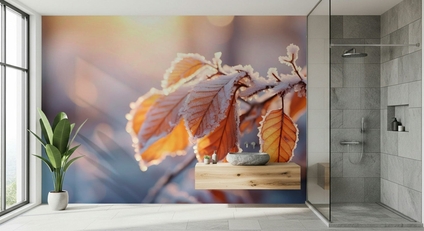 A peaceful modern abstract mural on decorative wallpaper.
