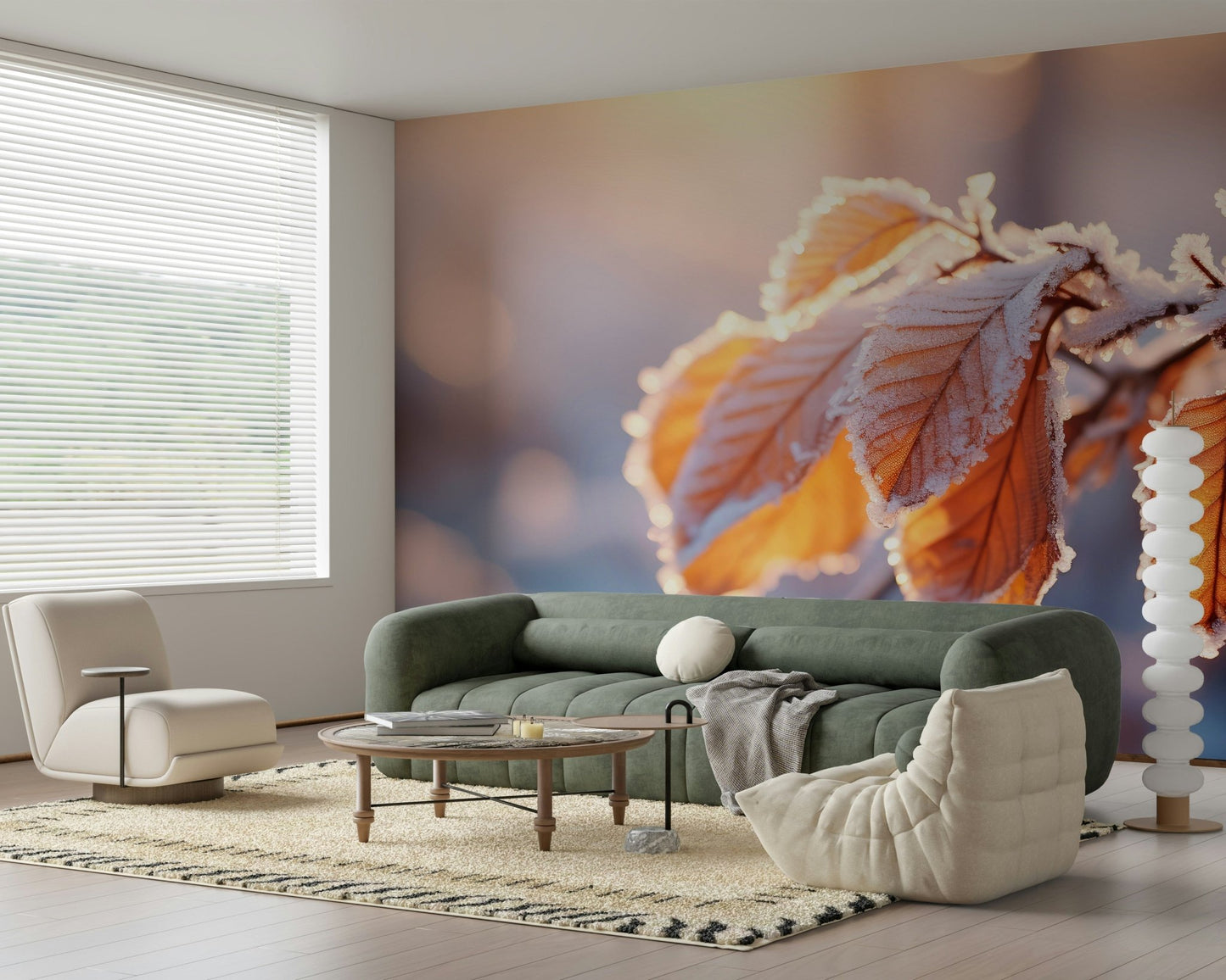 A contemplative gentle design wallpaper mural for a feature wall.