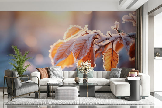 A beautiful abstract texture wallpaper mural with gilded, frosty accents.