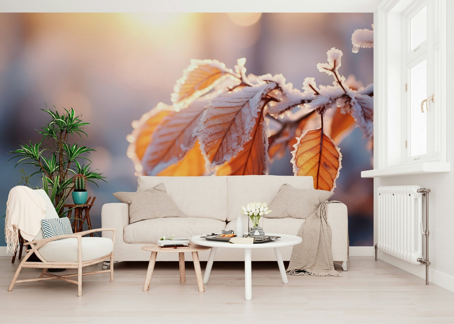 A calming abstract design wallpaper mural that defines a space.