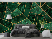 An artistic modern block mural on luxury wallpaper.

