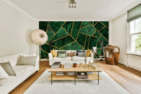 A classic abstract block wallpaper for walls with gold accents.

