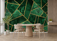 A graceful subtle block wall mural in rich, green tones.

