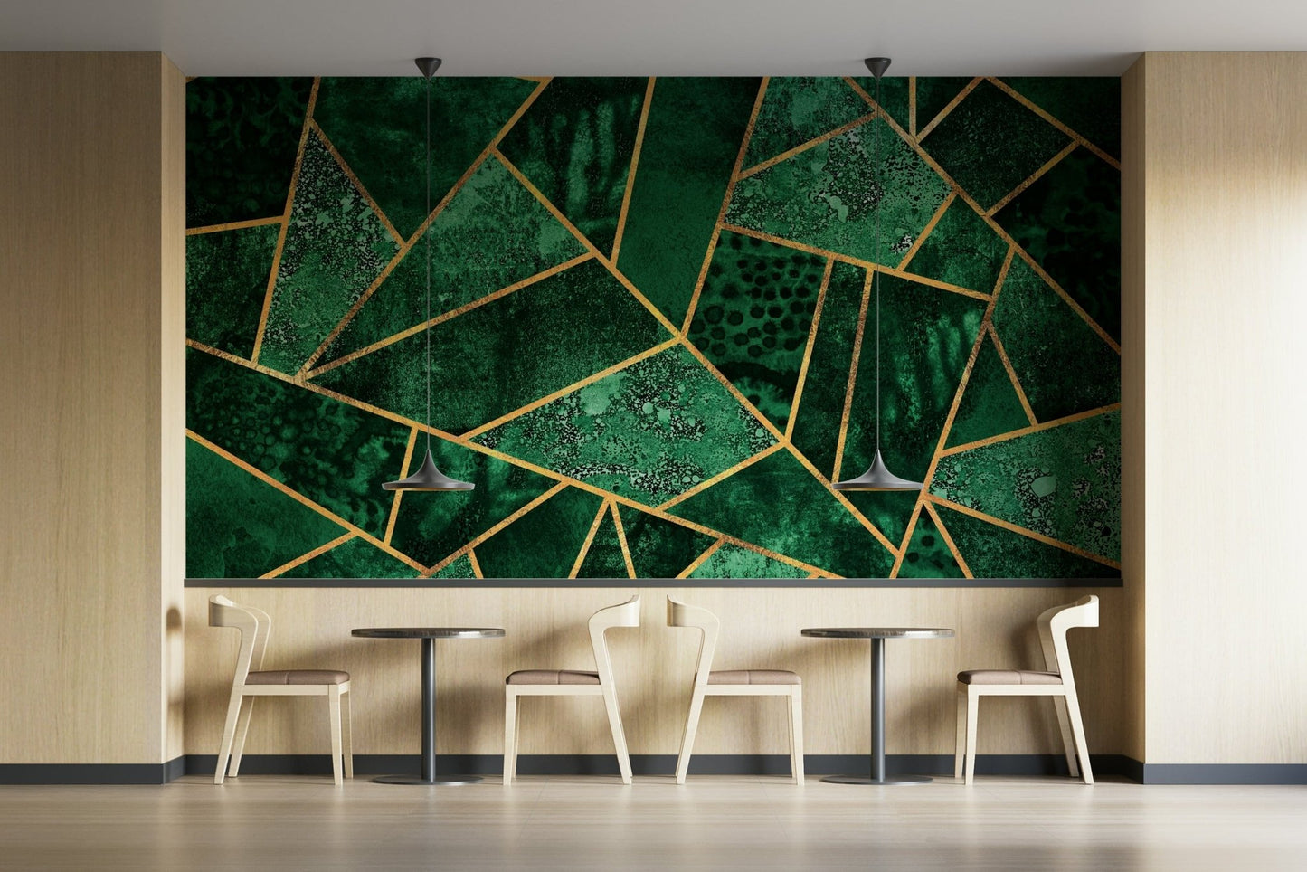 A serene abstract pattern wall mural with subtle gold lines.

