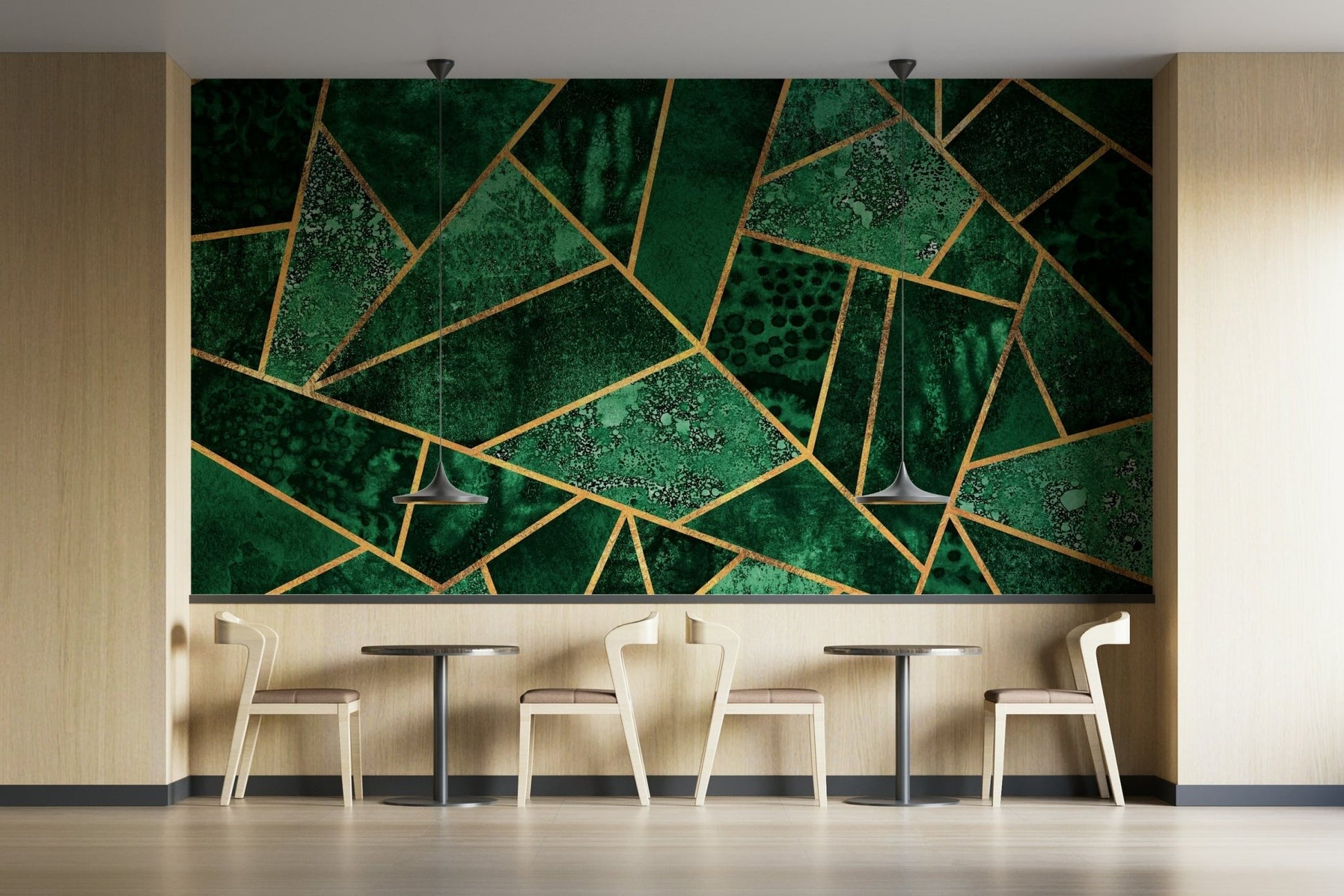A serene abstract pattern wall mural with subtle gold lines.

