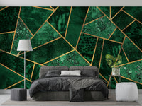 An artistic modern block mural on luxury wallpaper.

