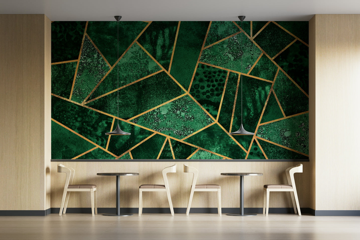 A serene abstract pattern wall mural with subtle gold lines.

