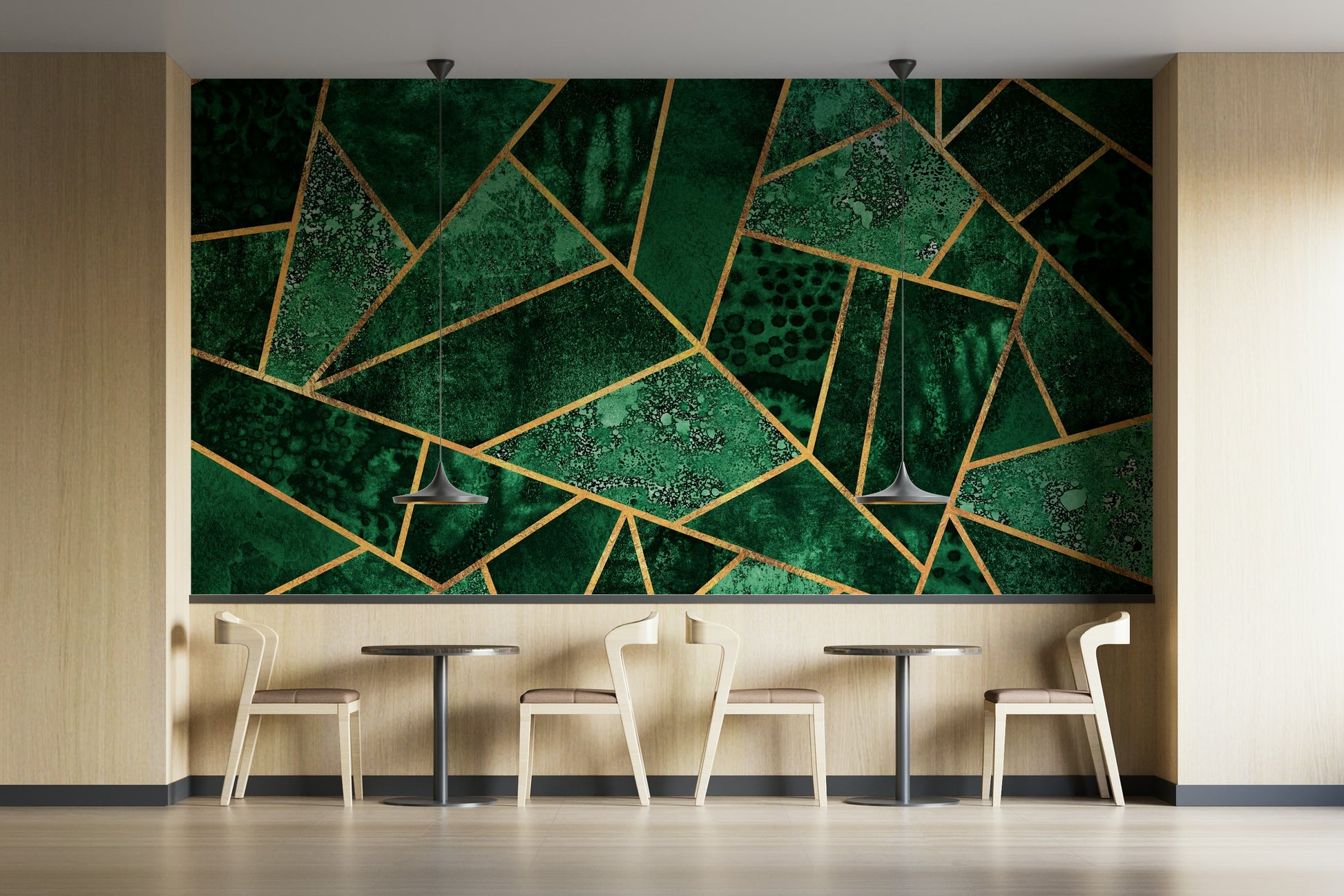 A serene abstract pattern wall mural with subtle gold lines.

