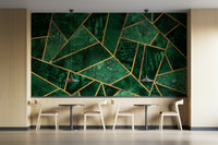 A serene abstract pattern wall mural with subtle gold lines.


