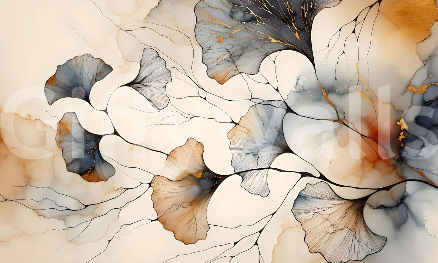 Gilded Ginkgo Elegance Wall Mural