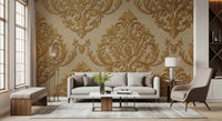 Living room with Gilded Grandeur Pattern wall mural and ornate gold detailing