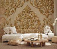 Hallway featuring Gilded Grandeur Pattern wall mural on a warm beige base