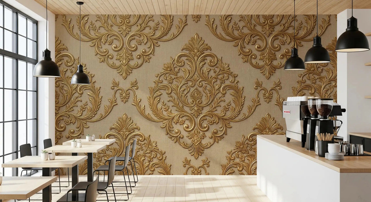 Decorative gold motif defines Gilded Grandeur Pattern wall mural beautifully