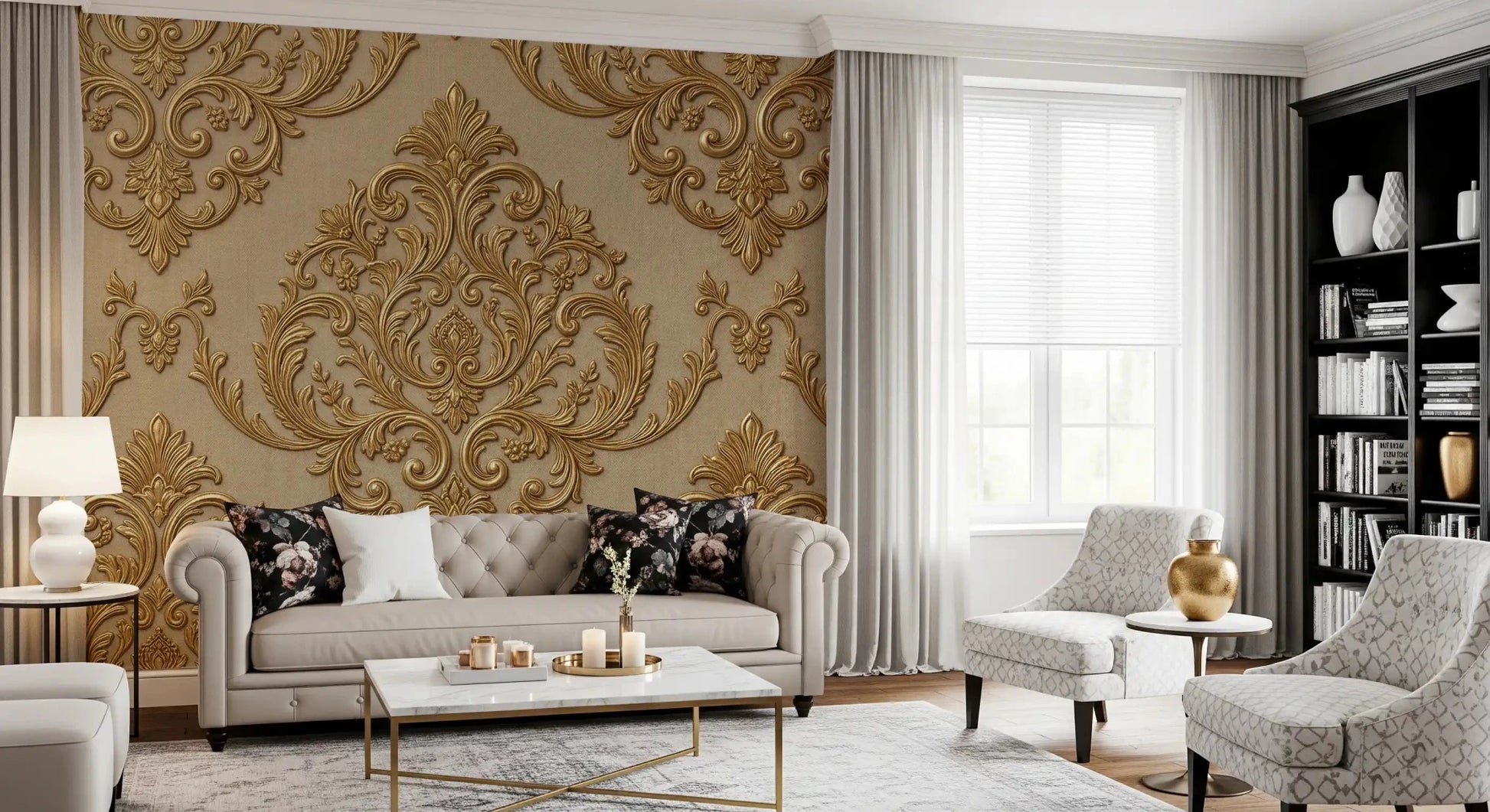 Gilded Grandeur Pattern mural with balanced ornamental detail and soft contrast