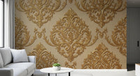 Office space with Gilded Grandeur Pattern wall mural and elegant scroll design