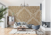 Beige and gold wall mural featuring Gilded Grandeur Pattern with refined detail