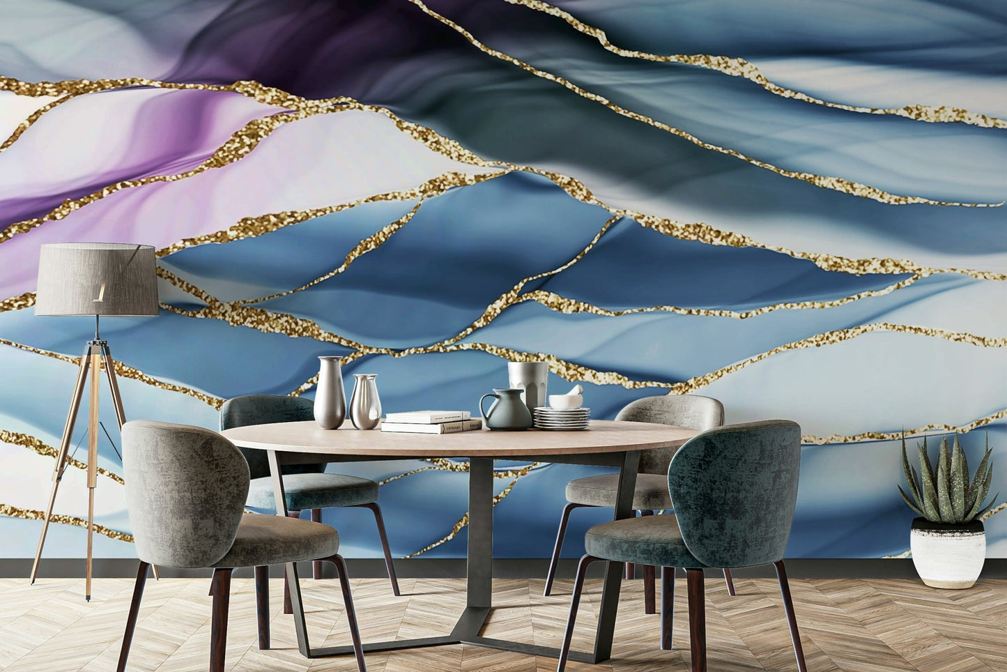 Gilded Horizon Marble Wall Mural