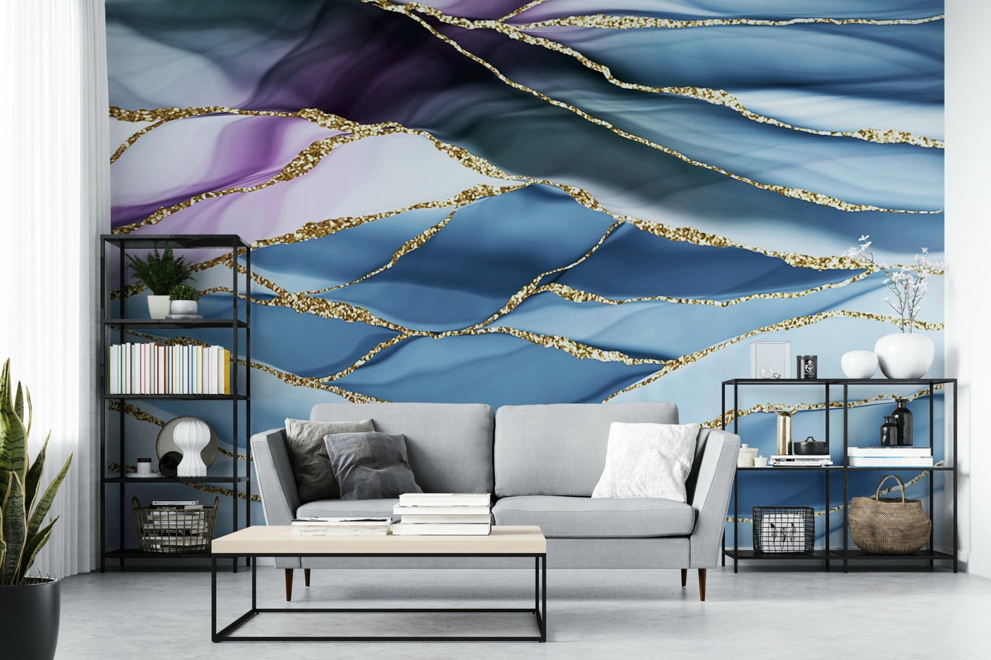 Gilded Horizon Marble Wall Mural