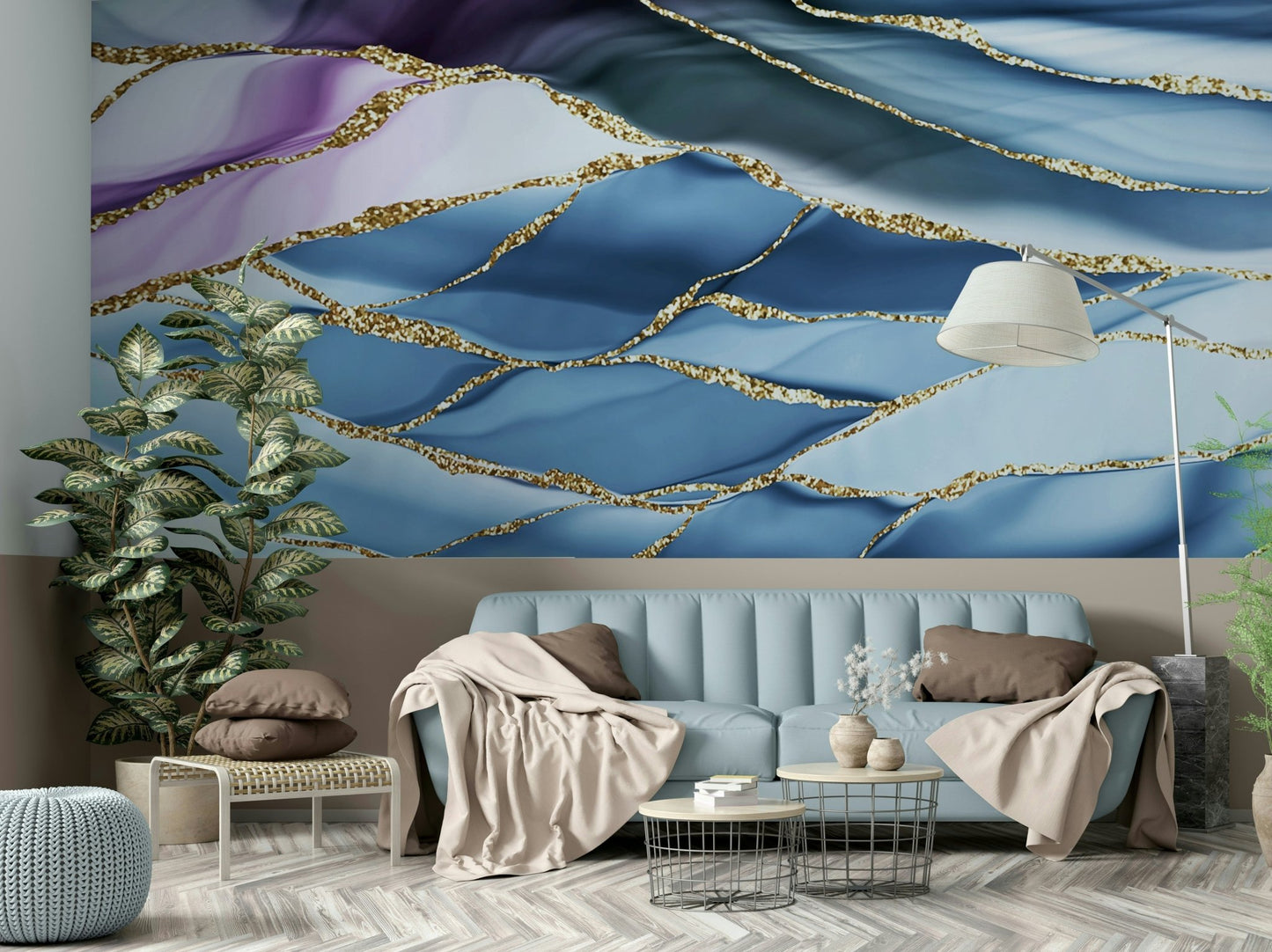 Gilded Horizon Marble Wall Mural