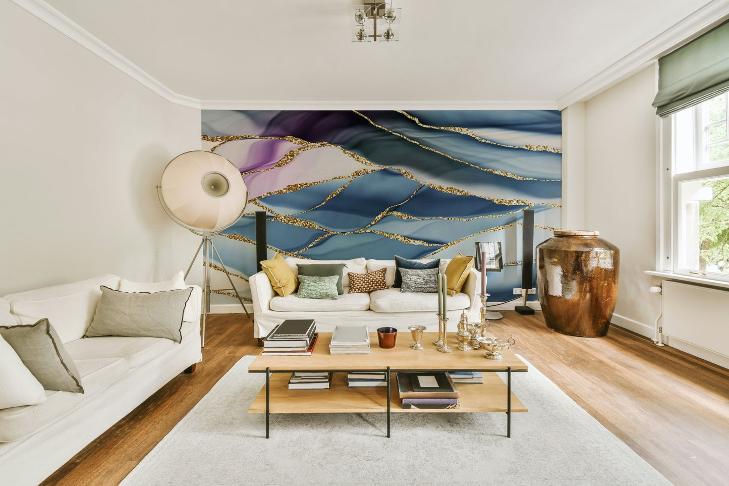Gilded Horizon Marble Wall Mural