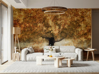 An artistic delicate leaf mural on minimalist wallpaper., GD5568