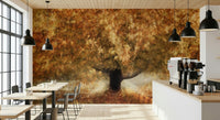 A contemplative golden pattern wallpaper mural for a feature wall., GD5568