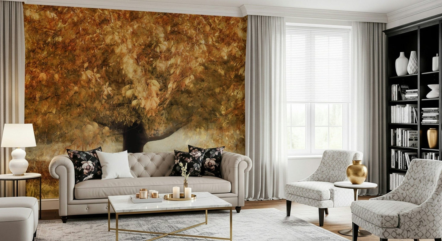 A beautiful modern art wall mural of gilded leaves., GD5568