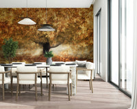 A graceful subtle leaf wall mural in soft, golden tones., GD5568