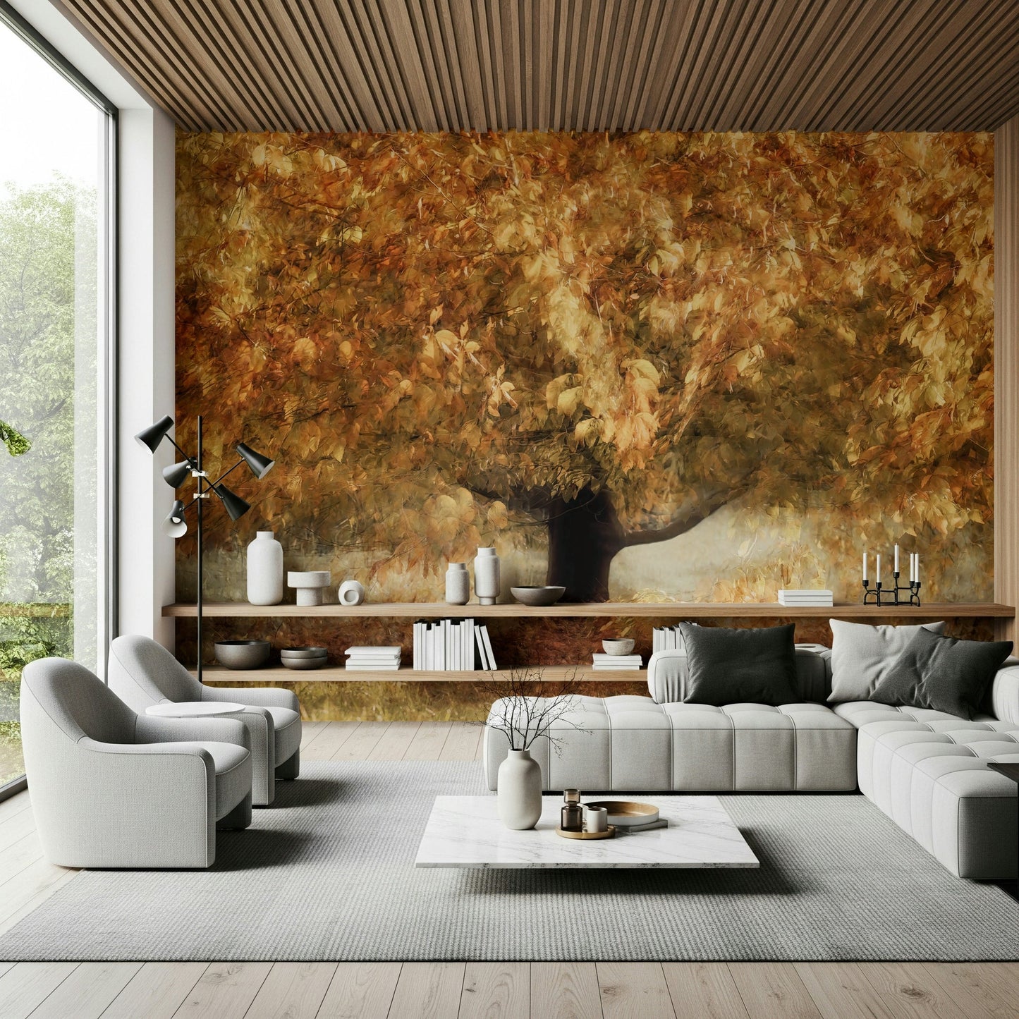 A serene subtle foliage wall mural for your decor., GD5568
