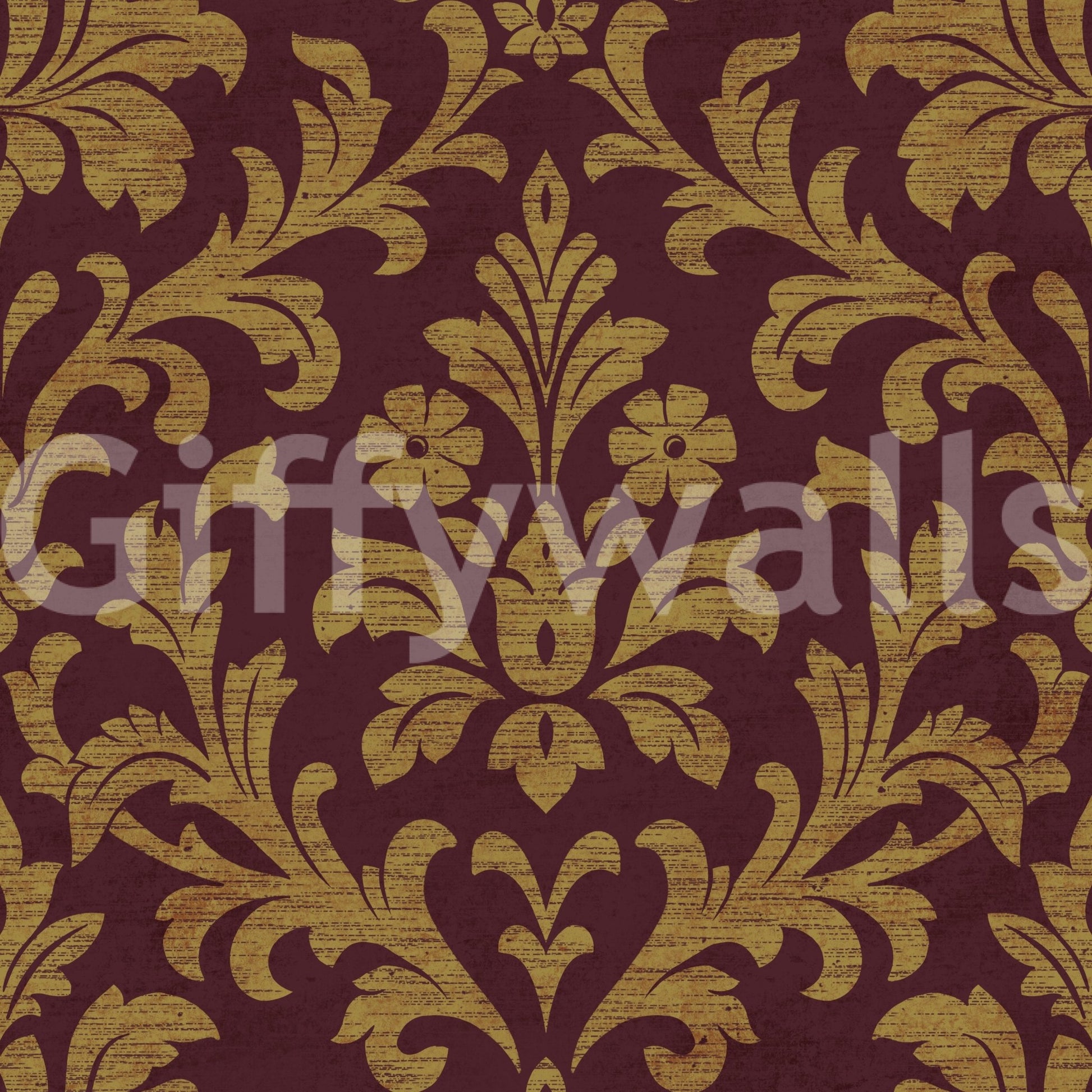 Gilded Leaves Wallpaper with rich gold damask motifs on a deep plum backdrop texture, GD8914