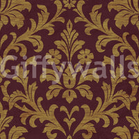 Gilded Leaves Wallpaper with rich gold damask motifs on a deep plum backdrop texture, GD8914