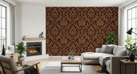 Bright living room anchored by Gilded Leaves Wallpaper and neutral seating, GD8914