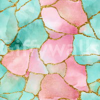 Abstract aquatic theme Gilded Pink And Turquoise Waters Wallpaper adorning a studio wall.