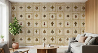 Ornate Gilded Relics Pattern Wall Mural for a contemporary living room., GD8994