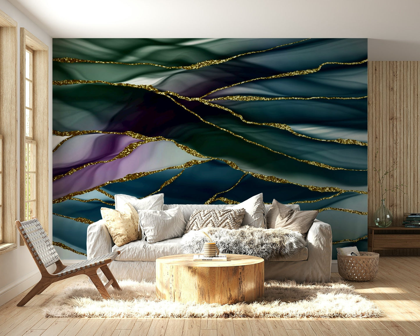 Gilded River Abstract Wall Mural
