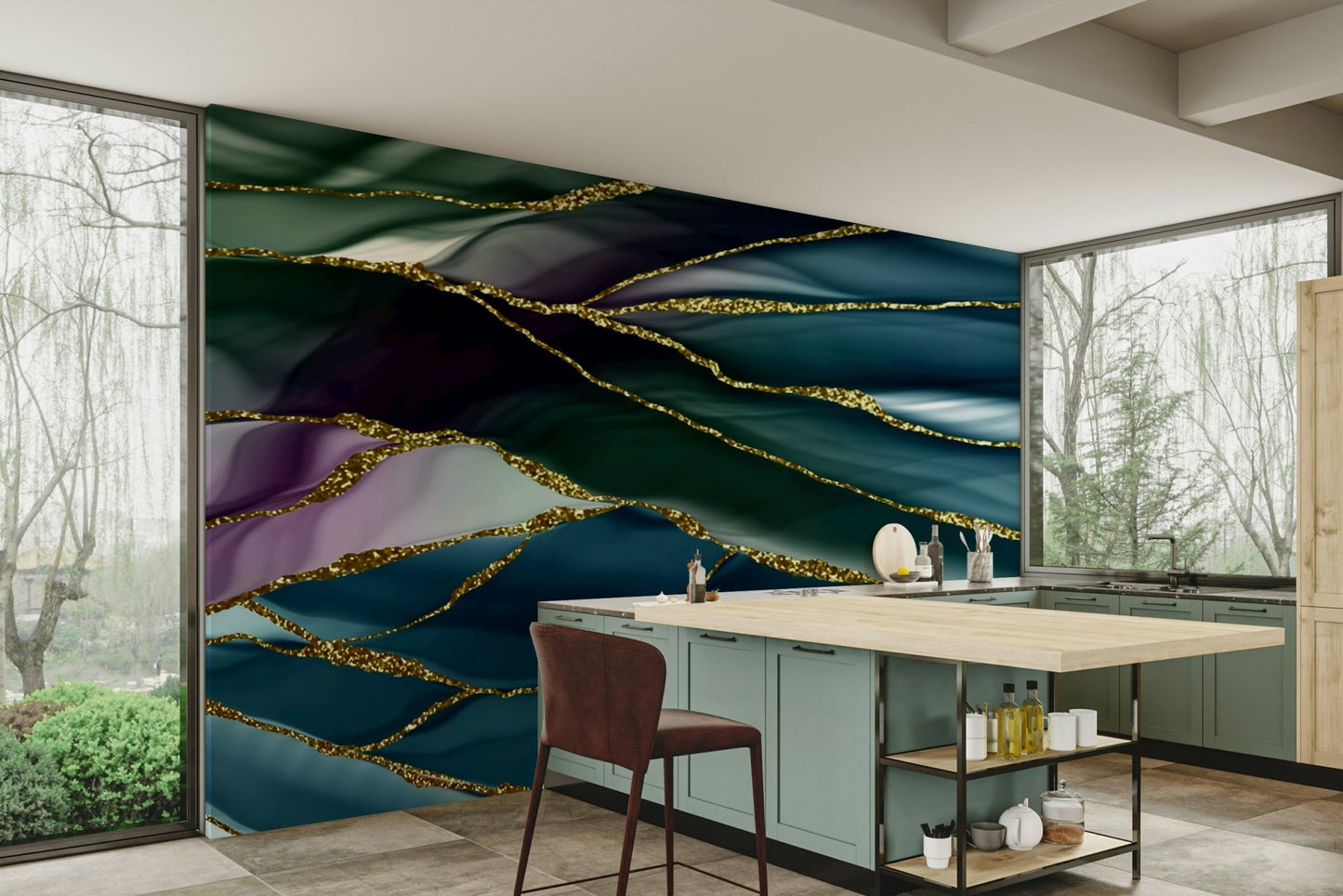 Gilded River Abstract Wall Mural