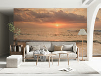 Tranquil seaside Gilded Shores at Dusk Wall Mural room feature.