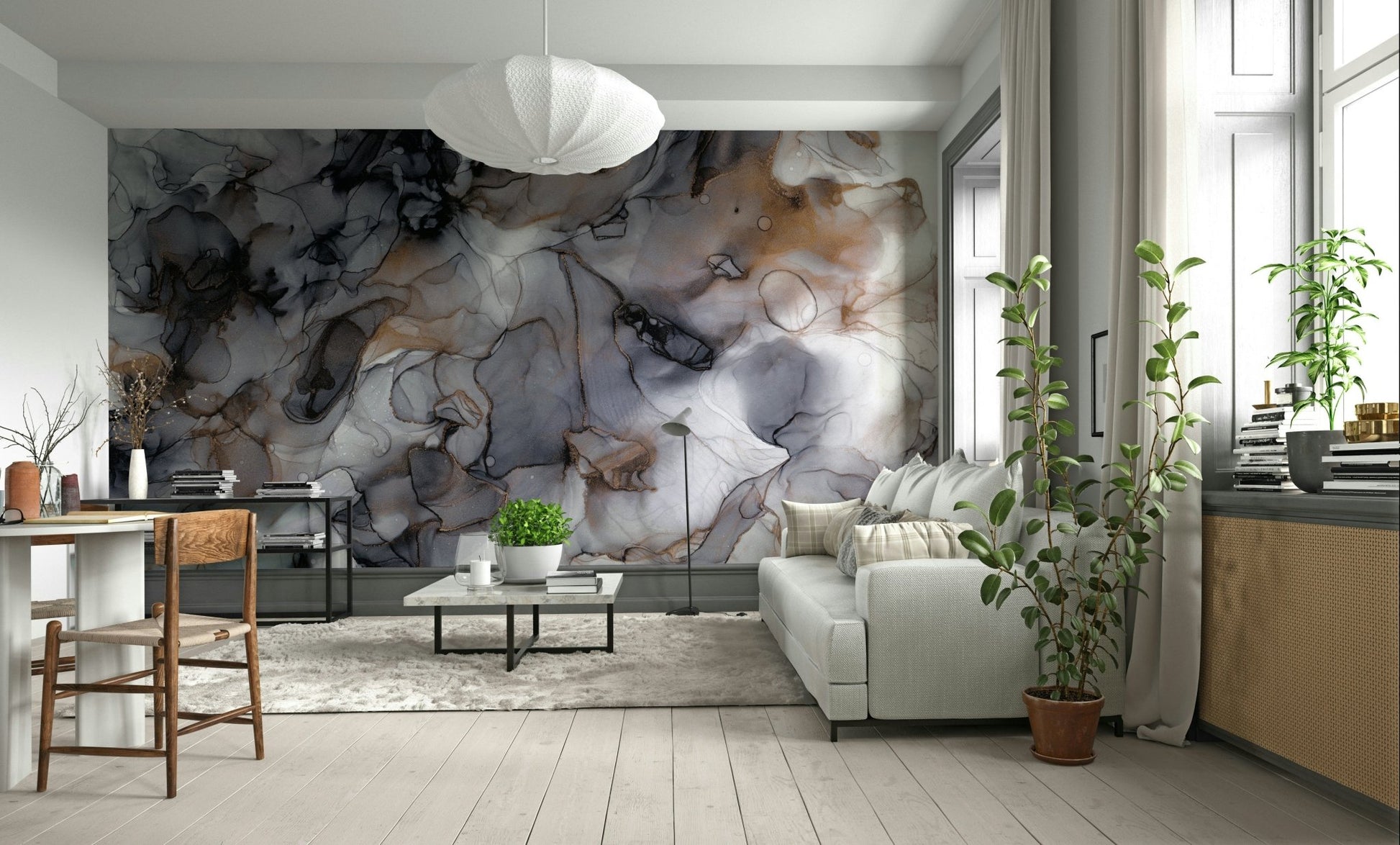 Bold, contemporary design with metallic gold touches

