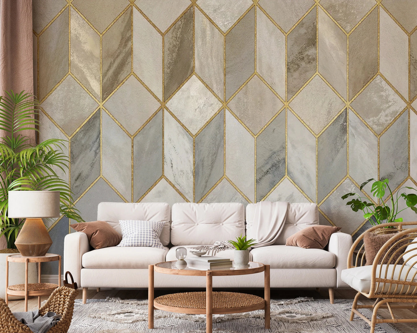 Gilded Stone Cubes Wall Mural