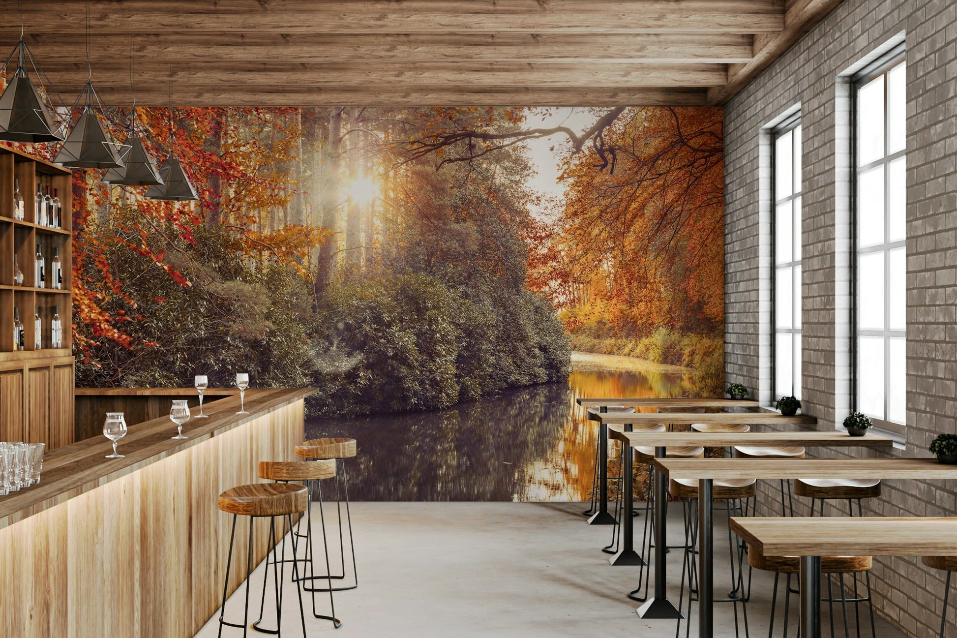 The wallpaper is used as a feature wall in a bedroom.

